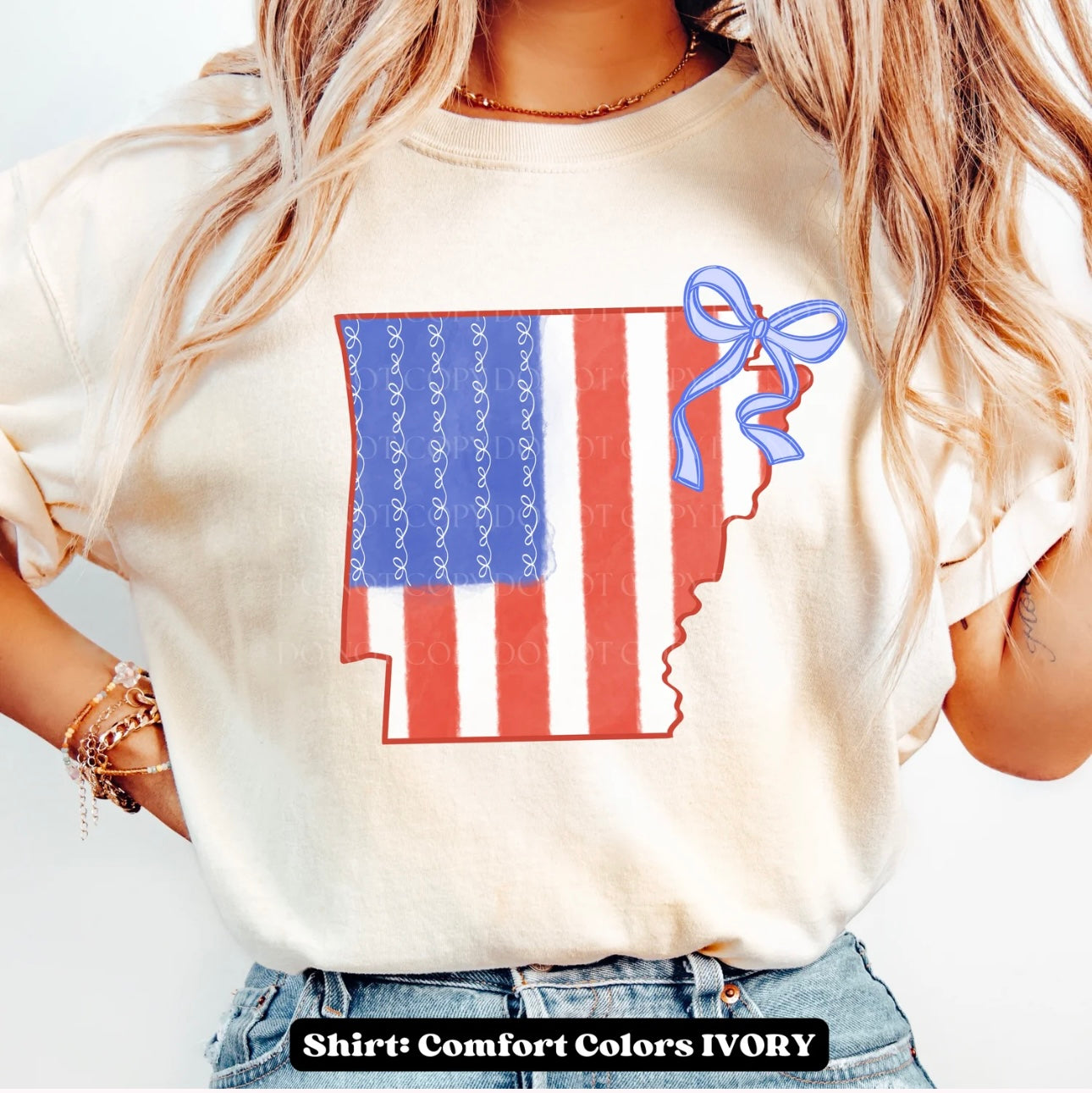Patriotic State Shirt Transfer with Bow