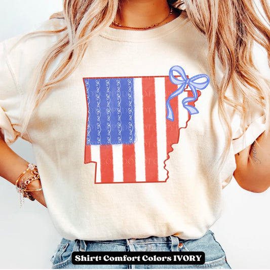 Patriotic State Shirt Transfer with Bow